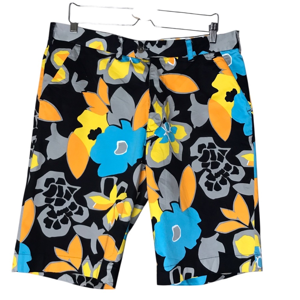 Loudmouth Golf Shorts Floral Print Colourful Black Blue Gold Men's Waist 36